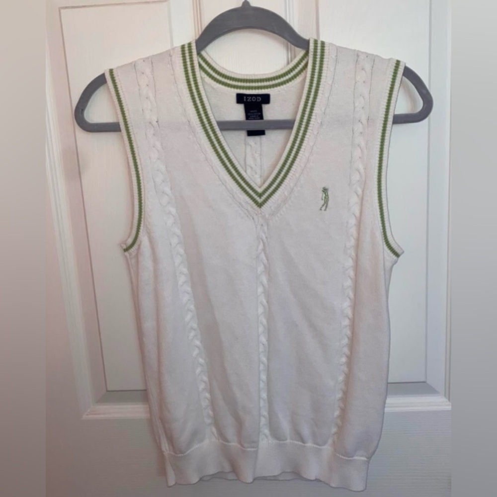 Izod White and Green Women's Vest